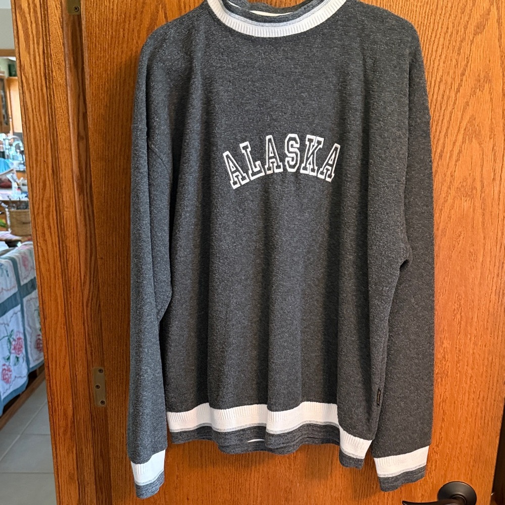 Alaska Crewneck Sweatshirt - Charcoal Gray with White Trim Size Large